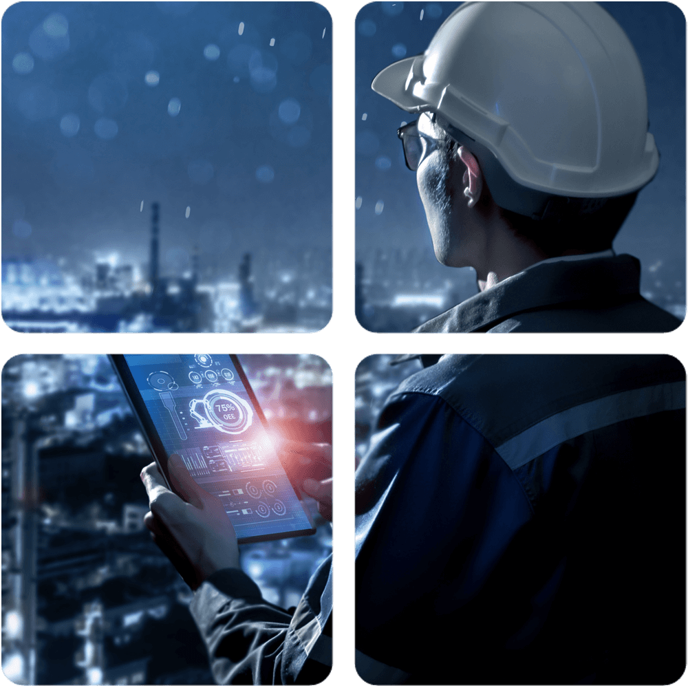 hero-sdil Mann mit Helm hält Pad in der Hand